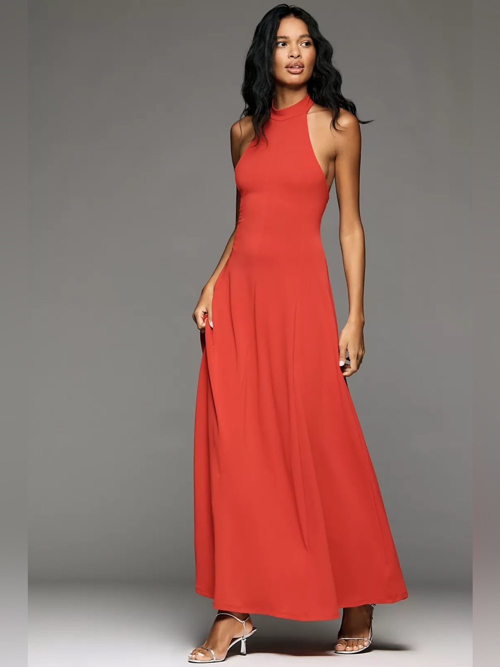 By Anthropologie Halter Open-Back A-Line Maxi Dress NWT